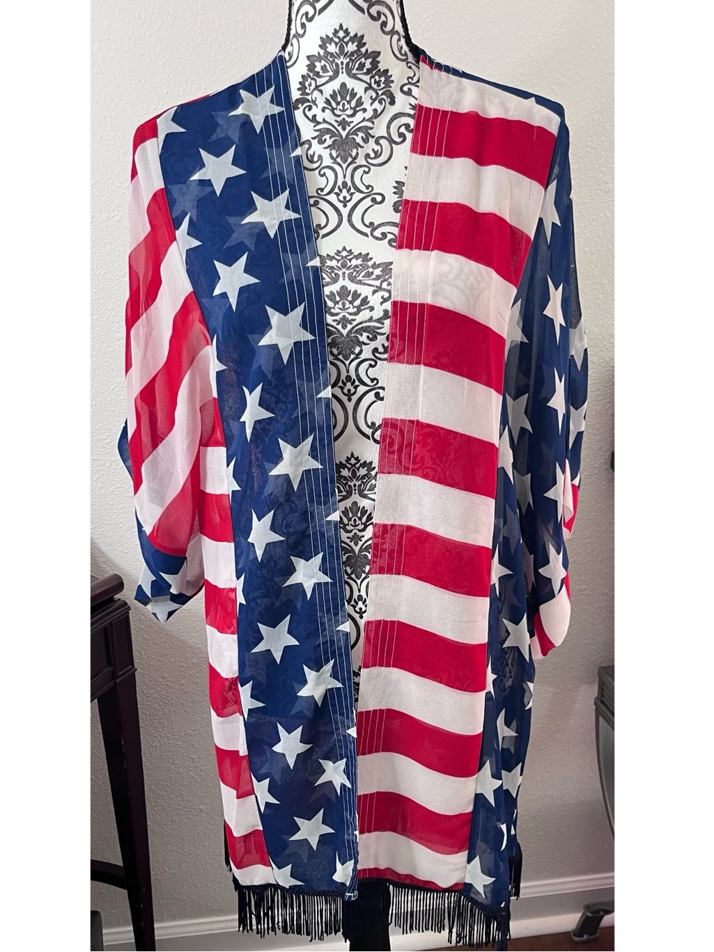 Cejon By Steve Madden Usa Americana Kimono Cover Up Cardigan Fringe 4th Of July
